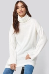 NA-KD OVERSIZED POLO KNITTED LONG jumper - WHITE