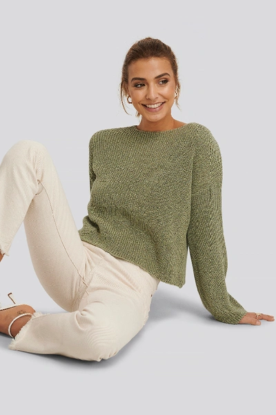 Na-kd Cropped Long Sleeve Knitted Sweater - Green In Light Khaki