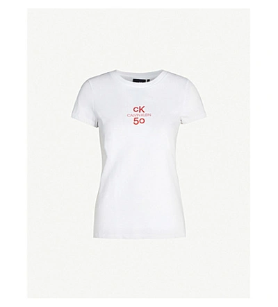 Calvin Klein Logo-print Cotton-jersey T-shirt In White