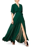 Reformation Chantelle Wrap Front Silk Dress In Emerald