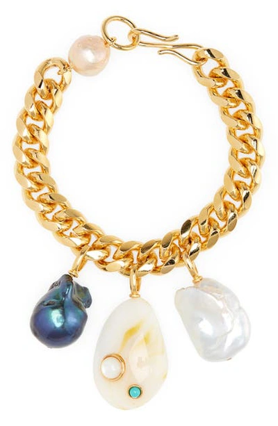 Lizzie Fortunato Baroque Pearl Charm Bracelet In Gold/ Dune
