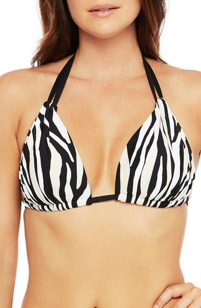 La Blanca Zebra Print Halter Bikini Top In Black/ Cream
