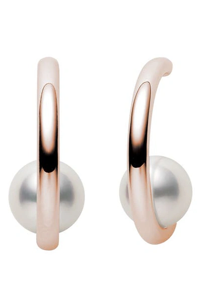 Mikimoto Floating Pearl Mini Hoop Earring In Rose Gold