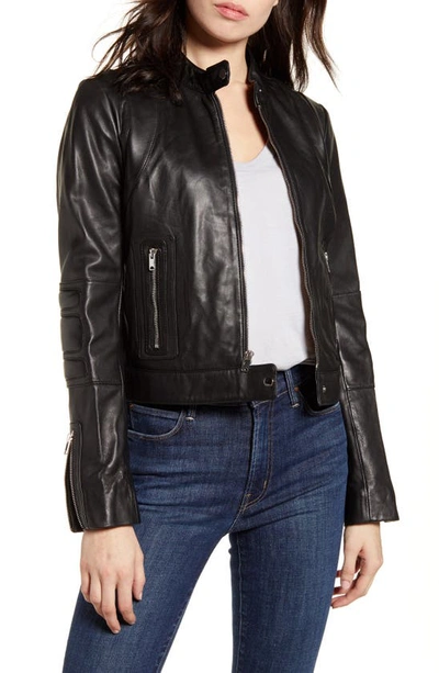 Andrew Marc Leather Racer Jacket In Black