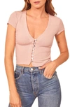 Reformation Nella Button Front Ribbed V-neck Top In Blush