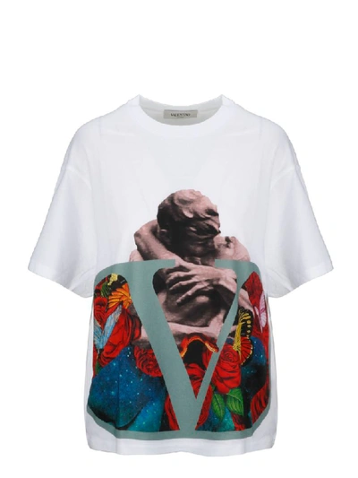 Valentino Oversized Graphic-print Cotton-jersey T-shirt In Bianco / Multicolor
