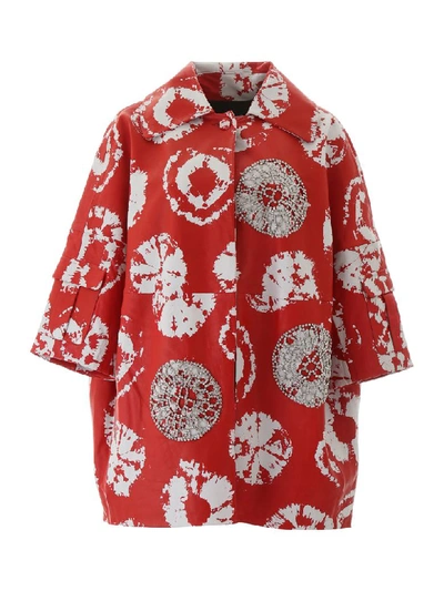 Area Jacquard Coat With Crystals In Red,white