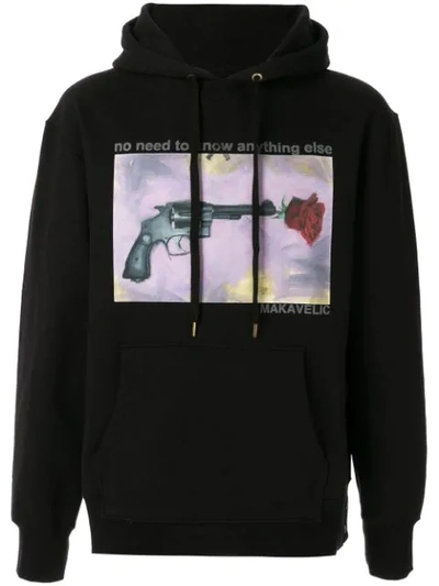 Makavelic Rose Gun Print Hoodie In Black