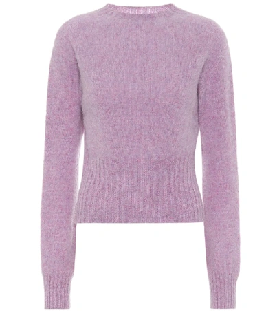 Victoria Beckham Turtleneck Cropped Wool Sweater In Purple