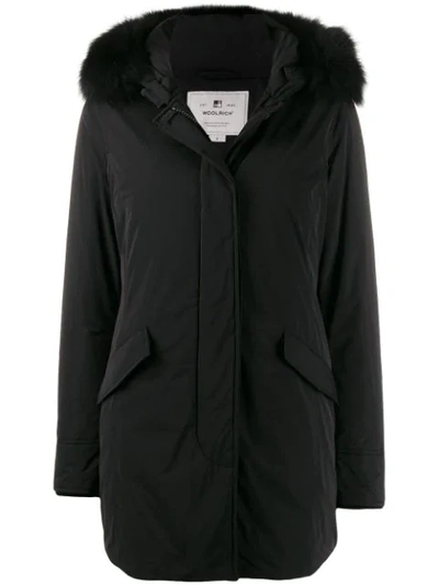 Woolrich Fur Trim Parka Coat In Black