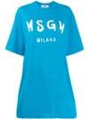 Msgm Printed Logo T-shirt Dress In Blue