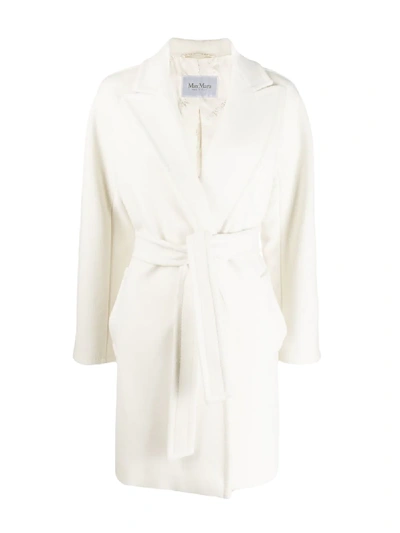Max Mara Belted Notched Lapel Coat In White
