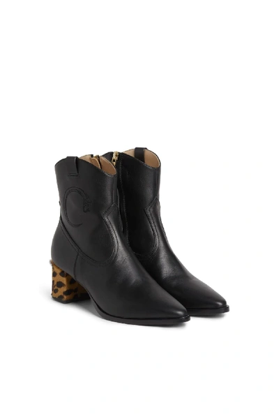 Roberto Cavalli Leopard Print Heel 'c' Cowboy Boots In Black