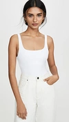 Good American Sleeveless Square Neck Tank Bodysuit In White