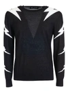 Neil Barrett Lightning Bolt-intarsia Wool-blend Sweater In Black