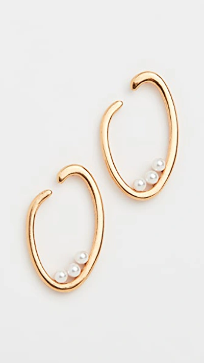 Oscar De La Renta O Logo Pearl Earrings In Gold