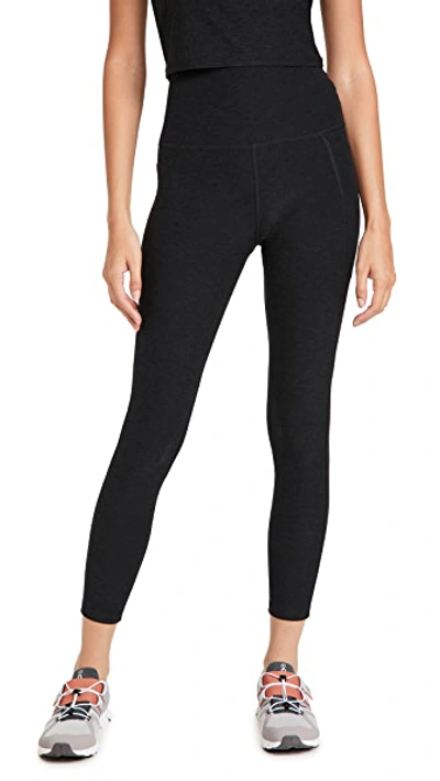 BEYOND YOGA SPACEDYE OUT OF POCKET HIGH WAISTED MIDI LEGGINGS DARKEST NIGHT,BYOGA30564