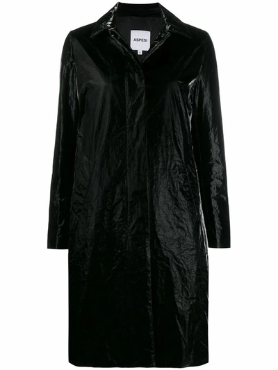 Aspesi Women's  Black Polyurethane Outerwear Jacket