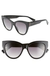 GUCCI 53MM GRADIENT CAT EYE SUNGLASSES - SHINY SOLID BLK/GRY GRAD,GG0460S001