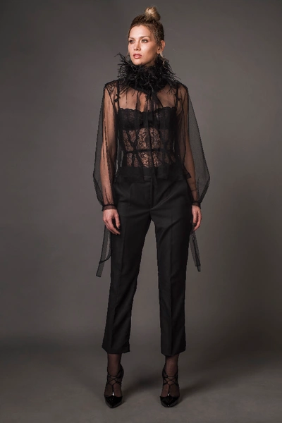 Aureliana Chantilly Lace Tulle Blouse In Black