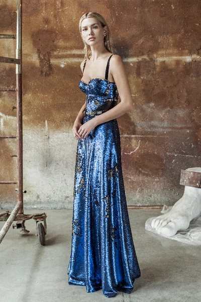 Aureliana Royal Blue Silver Sequin Gown