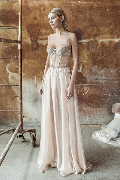 Aureliana Bustier Gown With Chantilly Lace In Beige