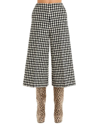 Gucci Houndstooth Wool & Cotton Culottes In Black/ Bone