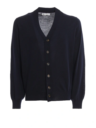 Brunello Cucinelli Cashmere And Silk Lightweight Cardigan Sweater In Blue