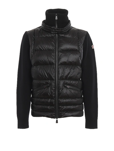 Moncler Padded Front Wool Cardigan In Black