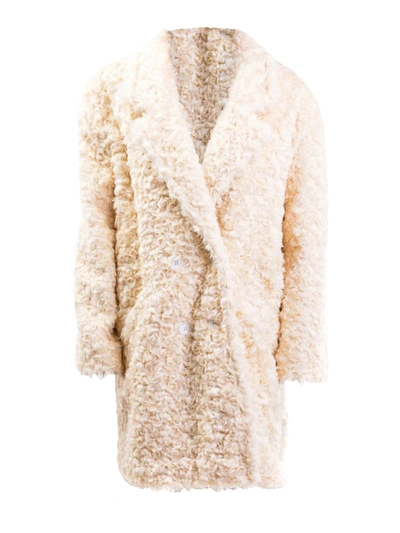 Be Blumarine Faux Fur Double Breasted Coat In White