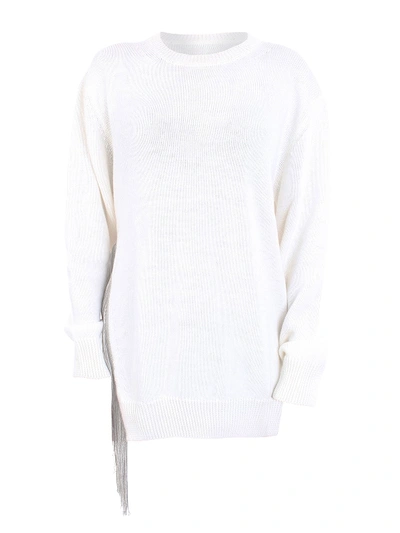 Dondup Fringed Vent Sweater In White