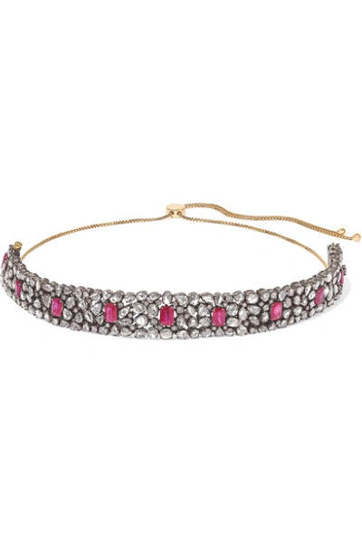 Amrapali 18-karat Blackened Gold, Diamond And Ruby Choker