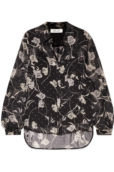 Diane Von Furstenberg Lorelei Printed Silk-chiffon Blouse In Black