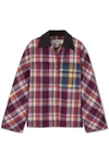 LOEWE LEATHER-TRIMMED CHECKED BRUSHED-WOOL JACKET