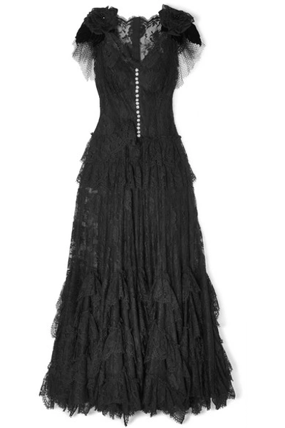 Dolce & Gabbana Appliquéd Embellished Lace Gown In Black