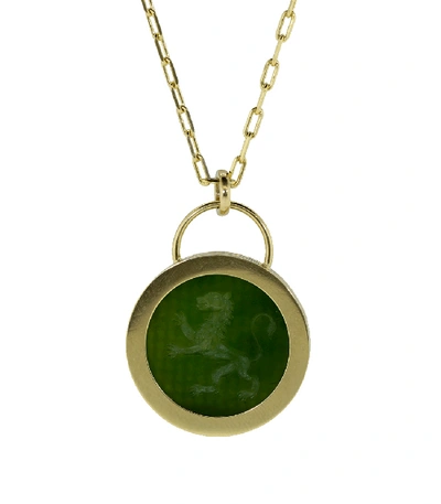 Retrouvai Jade Lion Fantasy Pendant Necklace In Ylwgold