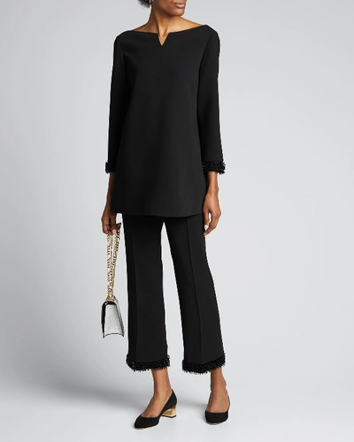 Lafayette 148 Georgia Bead Detail Boat Neck Blouse In Black