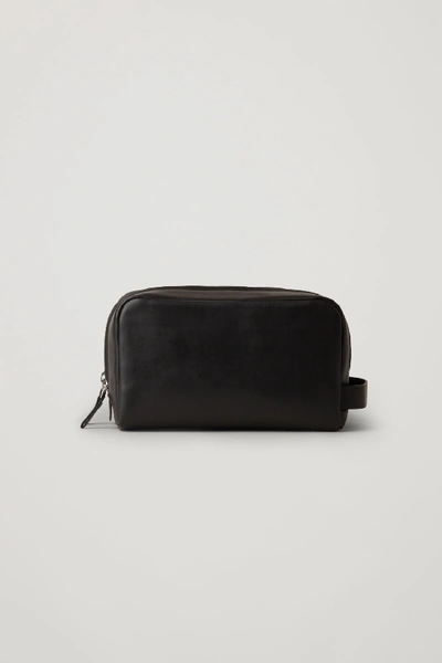 Cos Leather Wash Bag In Black
