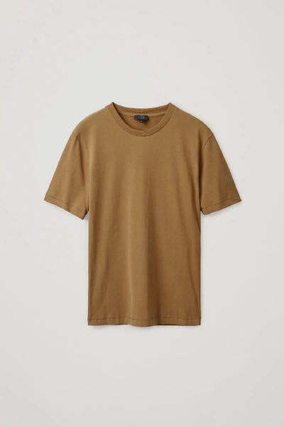 Cos Rib-neck Brushed-cotton T-shirt In Yellow