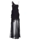 AMUR Harlow One-Shoulder Ruffle & Sheer Gown