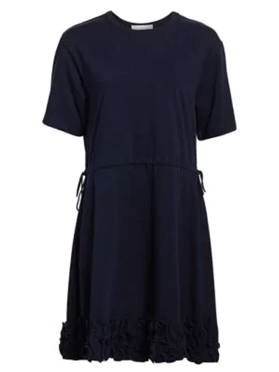 See By Chloé Short-sleeve Ruffle Drawstring A-line T-shirt Dress In Ink Navy