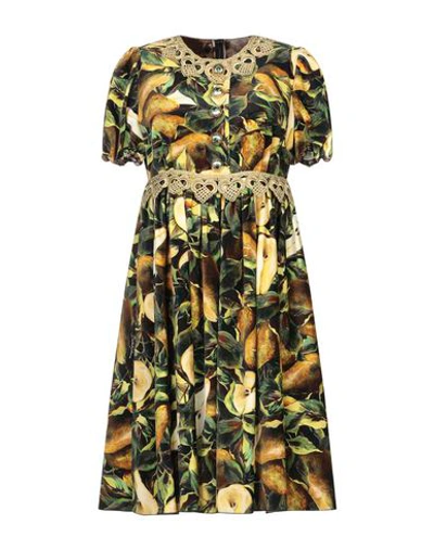 Dolce & Gabbana Minikleid Aus Samt Aus Einer Baumwollmischung Mit Floralem Print Und Spitzenbesatz In Gelb
