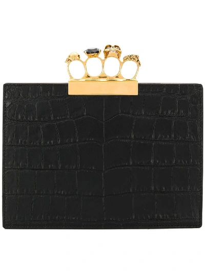 Alexander Mcqueen Leather Four Ring Clutch In Black