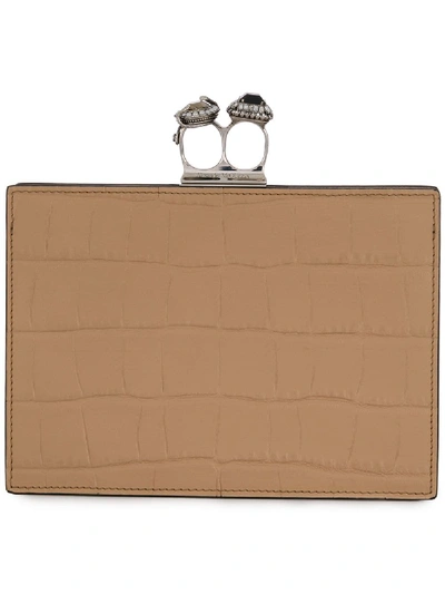 Alexander Mcqueen Double-ring Leather Clutch In Brown