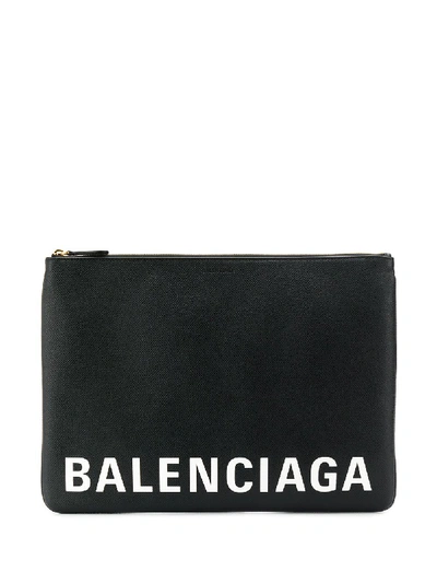 Balenciaga Ville Leather Clutch In Black