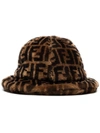 FENDI LOGO-PRINT SHEARLING BUCKET HAT