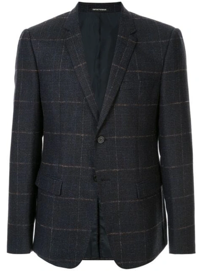 Emporio Armani Textured Checked Blazer Jacket In Grey