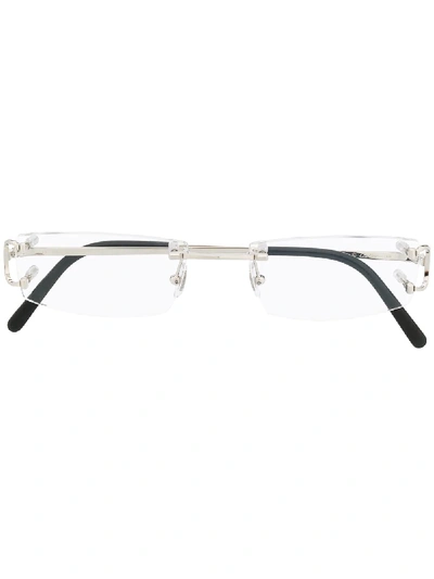 Cartier Rectangular Rimless Glasses In Silver