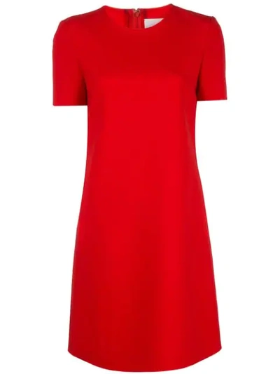 Carolina Herrera Short-sleeve Crewneck Shift Dress In Chili Red