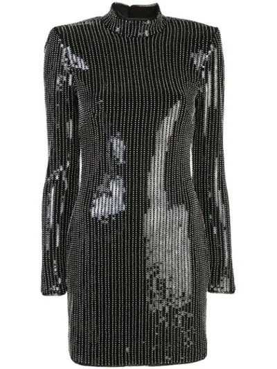 Haney Caterina Open-back Beaded Sequined Jersey Mini Dress In Silver